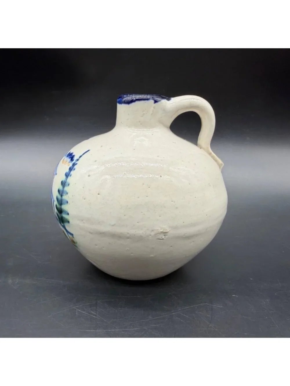 John B Taylor Hand Painted Pottery Jug Blue Church Mission Pines On Hill Vintage